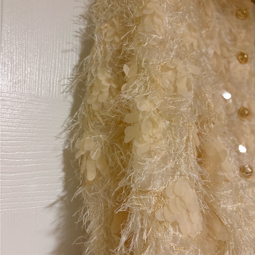 Zara Sequined Cream Blazer with Gold Buttons
